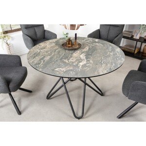 Estila Moderný okrúhly jedálenský stôl Sabine s keramickou mramorovou povrchovou doskou a kovovou konštrukciou 120cm