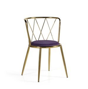 Estila Art-deco okrúhla stolička Brilia so zlatou konštrukciou a fialovým čalúnením 75cm