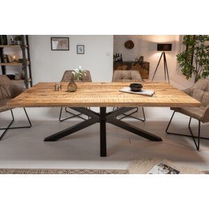 Estila Industriálny jedálenský stôl Comedor z lakovaného masívneho dreva s čiernou kovovou podstavou obdĺžnikový hnedý 160cm