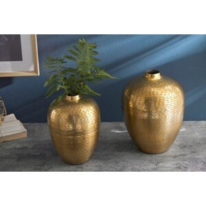 Estila Dizajnový set dvoch zlatých váz Mumbai v orientálnom štýle z kovu s kladivkovým vzorom