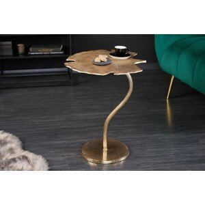 Estila Art-deco dizajnový príručný stolík Ginko v tvare listu zlatý 53cm