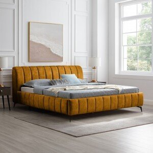 Estila Luxusná art-deco manželská posteľ Orlando v horčicovom prevedení s čalúnením zo zamatu 180x200cm