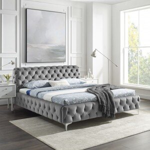 Estila Luxusná chesterfield manželská posteľ Modern Barock v striebornom prevedení zo zamatu 180x200cm