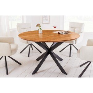 Estila Industriálny jedálenský stôl Comedor okrúhleho tvaru z masívneho akáciového dreva s kovovými nohami 130cm