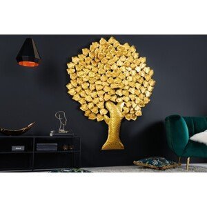 Estila Elegantná zlatá nástenná dekorácia Tree of Life z kovu v tvare stromu ginka 170cm