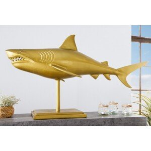 Estila Štýlová zlatá dekorácia žralok Perry z kovovej zliatiny na podstavci 103cm