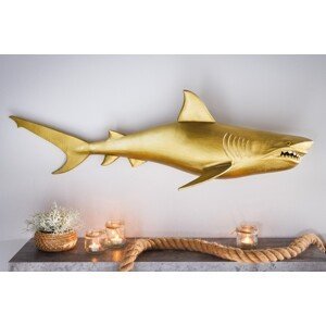 Estila Moderná nástenná dekorácia žralok Perry v zlatej farbe z kovu 105cm