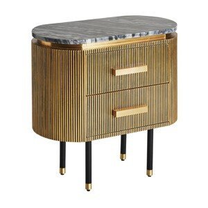 Estila Luxusný art deco oválny nočný stolík Chamoix s kovovou zlatou konštrukciou a čiernou mramorovou doskou 68cm