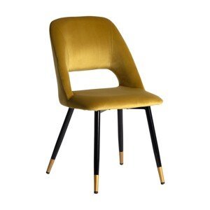 Estila Art deco moderná jedálenská stolička Celia so zamatovým okrovým poťahom a čiernymi nohami z kovu 86cm