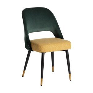 Estila Glamour moderná jedálenská stolička Celia so zeleno-žltým poťahom a čiernymi kovovými nohami 90cm