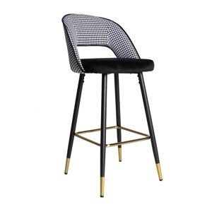 Estila Art deco glamour barová stolička so zamatovým poťahom čierno-bielej farby s motívom kohútej stopy 103cm