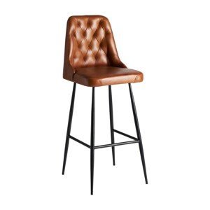 Estila Luxusná kožená barová stolička Kingsley vo vintage štýle s hnedým poťahom a čiernymi nohami z kovu 108cm
