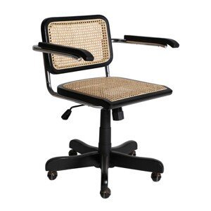 Estila Štýlová industriálna otočná kancelárska stolička Moher s čiernou konštrukciou a hnedým ratanovým výpletom na koliečkach 73cm