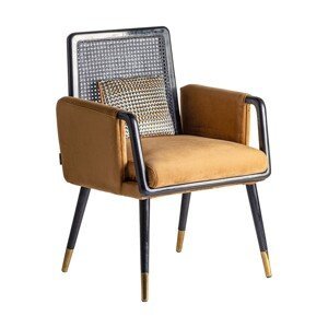 Estila Art deco stolička Brilon so zlatým zamatovým čalúnením a čiernou konštrukciou z dreva 84cm