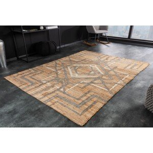 Estila Moderný dizajnový obdĺžnikový koberec Makalu béžovej farby so šedým geometrickým vzorom 230cm