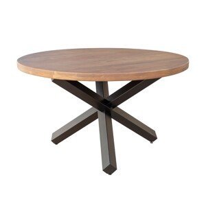 Estila Industriálny okrúhly jedálenský stôl Delia z hnedého akáciového dreva s čiernymi kovovými nohami 130cm