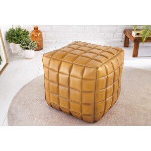 Estila Dizajnová kožená taburetka Sibei štvorcového tvaru v koňakovej hnedej farbe 40cm