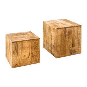 Estila Set masívnych štvorcových príručných stolíkov Cascara z mangového dreva v hnedej farbe 45/40cm