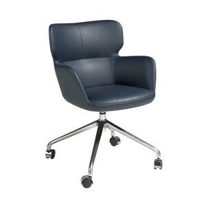 Estila Kožená modrá kancelárska stolička Forma Moderna na kolieskach 80cm