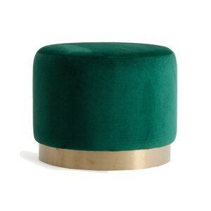 Estila Art deco dizajnová okrúhla taburetka Saanvi so smaragdovozeleným zamatovým poťahom a drevenou podstavou 51cm