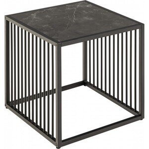 Estila Industriálny dizajnový príručný stolík Industria Marbleux s čiernou kovovou konštrukciou a mramorovou doskou 40cm