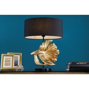 Estila Dizajnová art deco stolná lampa Sidoria so zlatou podstavou v tvare ryby a čiernym tienidlom 65cm
