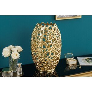 Estila Art deco kovová váza Hoja v zlatom prevedení 40cm