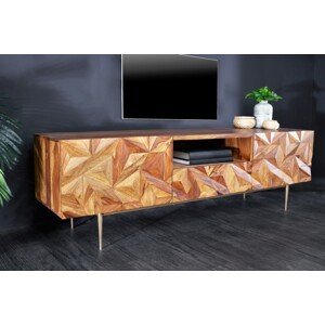 Estila Art deco masívny TV stolík Sovoy z palisandrového dreva prírodnej hnedej farby so zlatými nožičkami 160cm