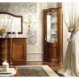 Estila Luxusná talianska rohová vitrína Sensuale s LED svetlom v rustikálnom štýle slonovinová alebo orechová farba 208 cm