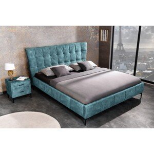 Estila Dizajnová chesterfield manželská posteľ Velouria petrolejovej modrej farby s prešívaným čelom 160x200cm