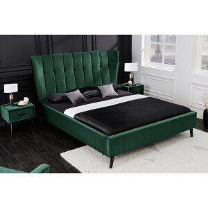 Estila Retro manželská posteľ Alva so smaragdovozeleným zamatovým poťahom a čiernymi nožičkami 160x200cm