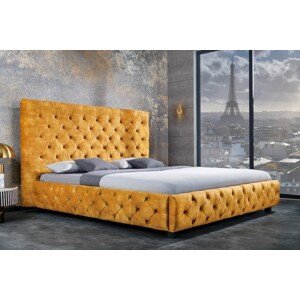 Estila Moderná manželská posteľ Kreon so zamatovým poťahom žltej farby s chesterfield prešívaním 160x200cm