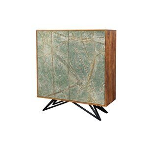 Estila Moderný art deco príborník Elentia z akáciového dreva s mramorovým dizajnom v zelenej farbe s kovovými nožičkami 120 cm