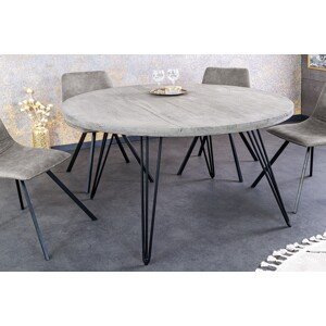 Estila Industriálny okrúhly jedálenský stôl Moonlight z masívneho mangového dreva svetlá sivá 80 cm