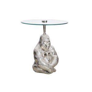 Estila Luxusný glamour okrúhly príručný stolík Wilde s podstavou v tvare gorily a so sklenenou vrchnou doskou strieborná 51 cm