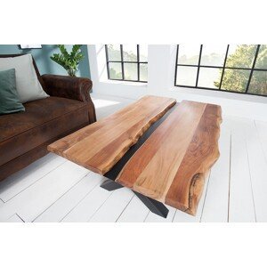 Estila Dizajnový konferenčný stolík Amazonas z masívneho akáciového dreva s prekríženými nožičkami 105cm