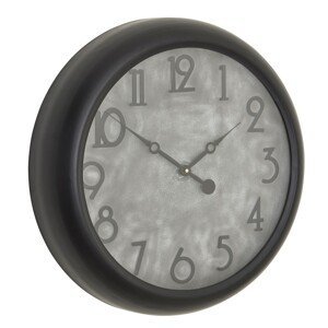 Estila Luxusné okrúhle nástenné hodiny Antiquités Francaises vo vintage štýle s čiernym rámom a betónovým sivým ciferníkom 50 cm