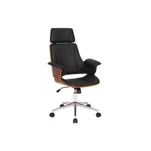Estila Dizajnová kožená otočná kancelárska stolička Madison s drevenými prvkami na kolieskach hnedá čierna 64 cm
