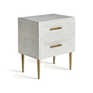 Estila Luxusný nočný stolík Encantada s geometricky vyrezávanými zásuvkami s bielym vintage náterom a zlatými detailmi 55 cm