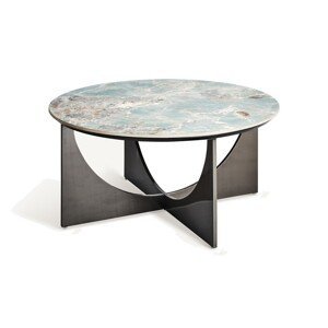 Estila Luxusný okrúhly konferenčný stolík Costa Brava s mramorovou doskou a dizajnovými prekríženými nožičkami modrá čierna 90 cm