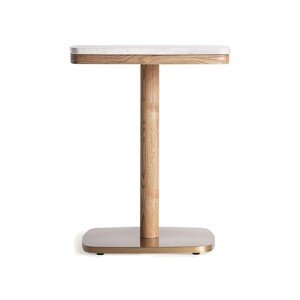 Estila Luxusný príručný stolík Barris v art deco štýle s hnedou drevenou nohou a sivou terrazzo doskou 54 cm