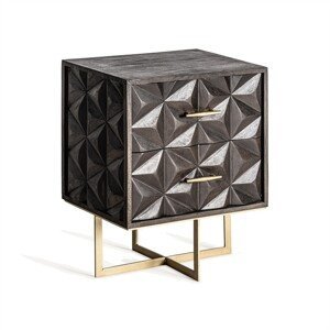 Estila Luxusný art-deco nočný stolík Oxalis s dvomi zásuvkami a ozdobným reliéfnym vyrezávaním tmavá čokoládová hnedá 55 cm