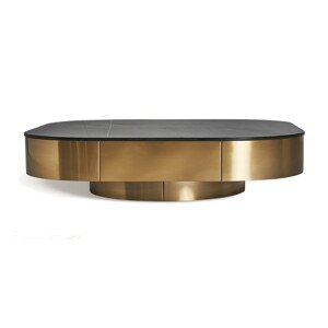 Estila Luxusný art deco štvorcový konferenčný stolík Jackson s mramorovou vrchnou doskou a zlatou podstavou 100 cm