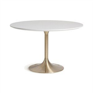 Estila Luxusný okrúhly jedálenský stôl Brilon s vrchnou doskou s dizajnom bieleho mramoru a nohou v zlatej farbe 120 cm
