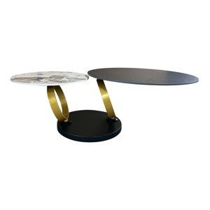 Estila Art deco okrúhly otočný konferenčný stolík Delin s okrúhlymi doskami a okrúhlymi zlatými otočnými nožičkami 80-134 cm