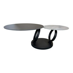 Estila Dizajnový otočný dvojúrovňový otočný konferenčný stolík Delin s mramorovými okrúhlymi doskami čiernej farbe 80-134 cm