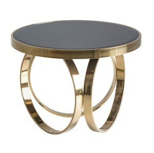 Estila Luxusný art deco okrúhly konferenčný stolík Arossia s dizajnovou podstavou v tvare troch obručí čierna zlatá 60 cm