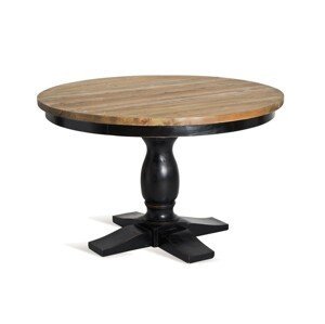 Estila Luxusný čierny okrúhly jedálenský stôl Zena Noir vo vintage štýle s vyrezávanou nohou a hnedou vrchnou doskou 120 cm