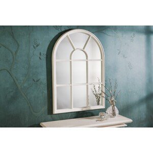 Estila Nástenné zrkadlo Castillo s poloblúkovým dizajnom tabuľového okna s dreveným rámom s vintage bielym náterom 100 cm