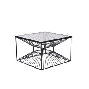 Estila Industriálny štvorcový konferenčný stolík Esme s podstavou s káblovým dizajnom a sklenenou vrchnou doskou čierna 60 cm